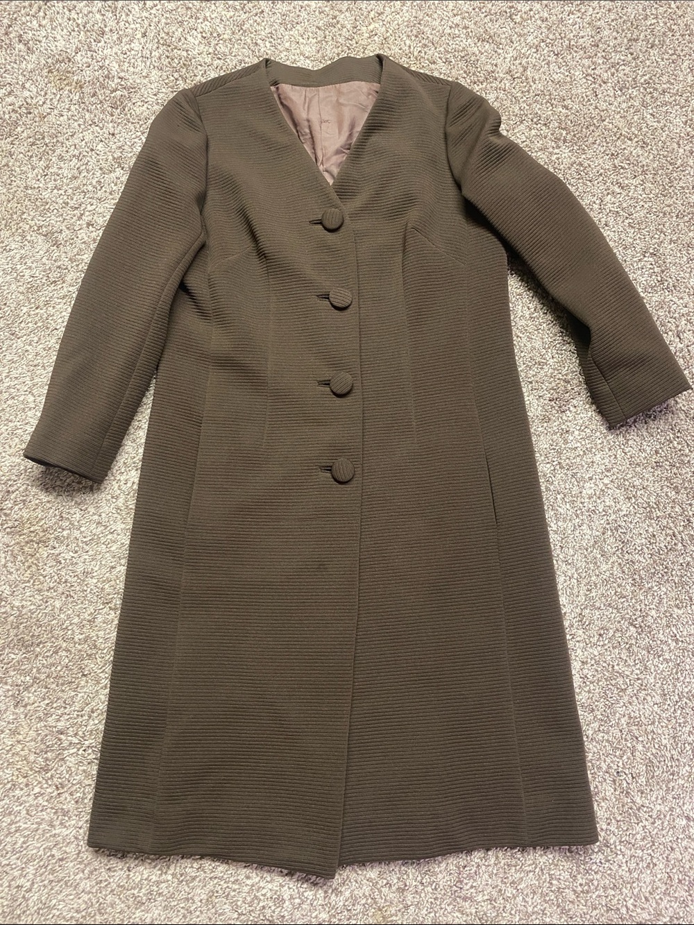 Vtg Women's Chocolate Brown Long Trench Coat with Covered Buttons - 1504
